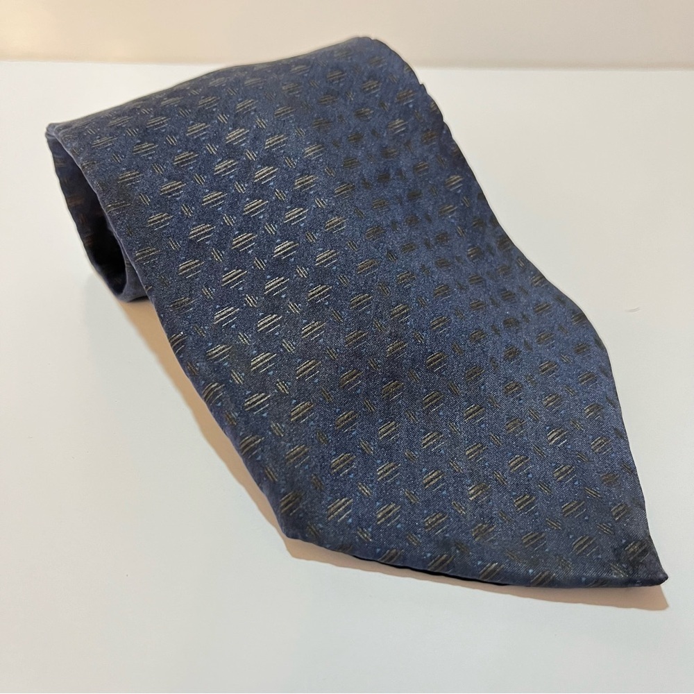 Vintage Boulevard Club Navy Blue Bronze 100% Silk Tie 4" Wide USA Foulard Classy